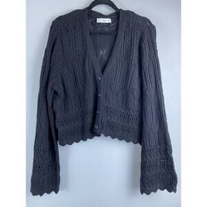 MNG Black Crochet Sz XL LS Bell Sleeve Button Cardigan Boho, Layering, Staple